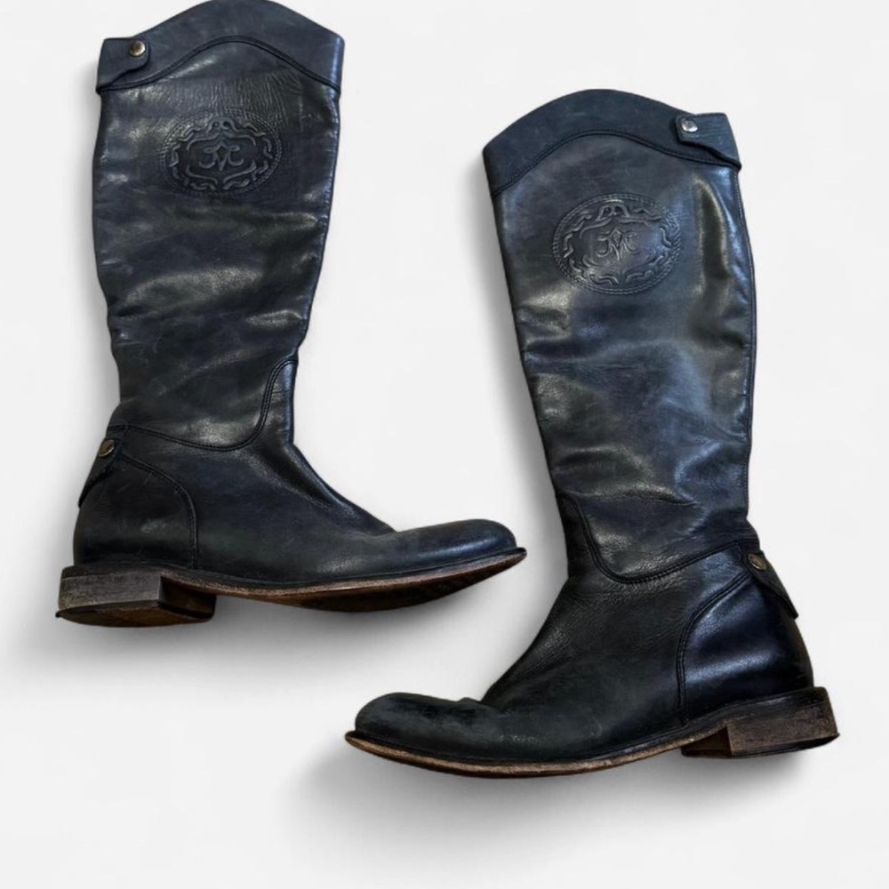 Johnston and Murphy leather riding boots with logo on the side